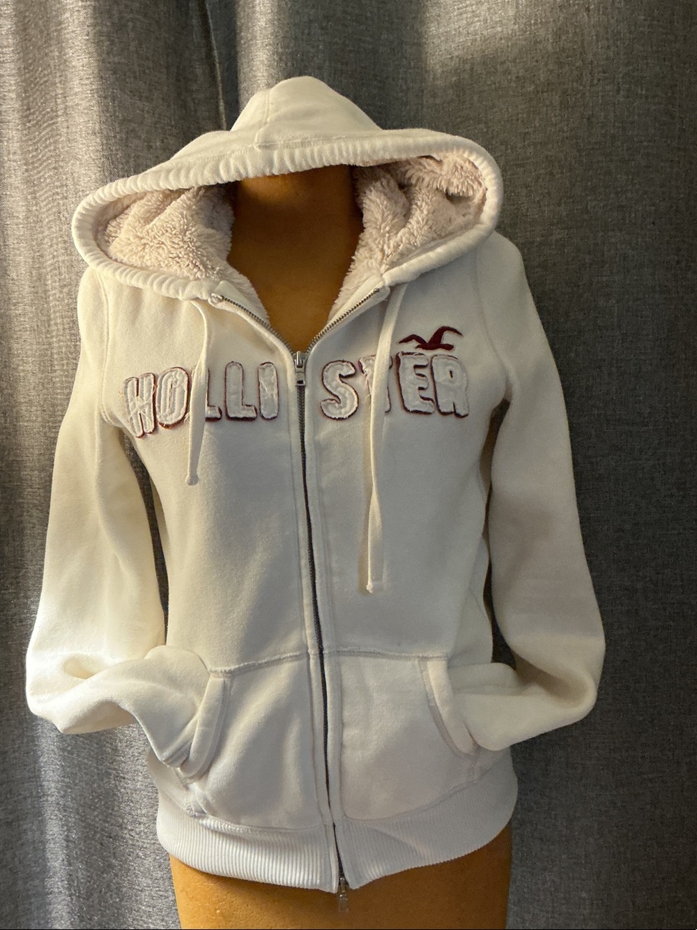 Hollister Cream Sherpa-Lined Zip Hoodie